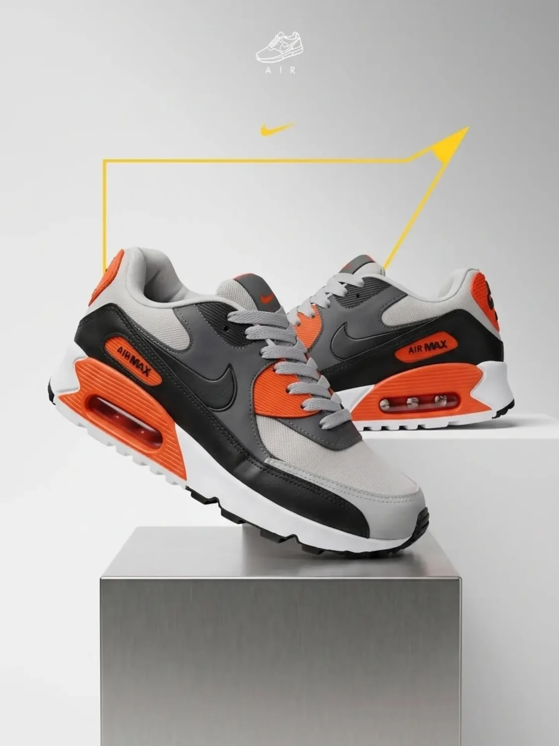 Nike Air Max 90 cinza e laranja